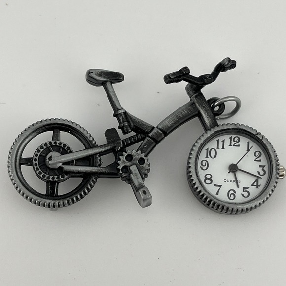 Bicycle Mini Clock Pendant Quartz Silver Tone 22mm Case- New Battery - Picture 1 of 5